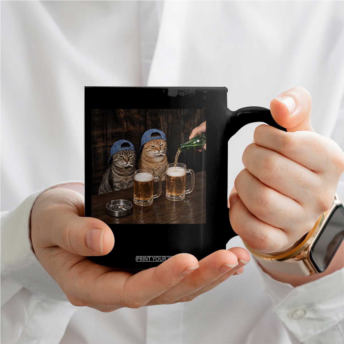 Funny Smoking Cats Drinking Beer at the Bar Coffee Mug Funny Bad Boys Cigarette Kitty Gen Z Meme TS10 Print Your Wear