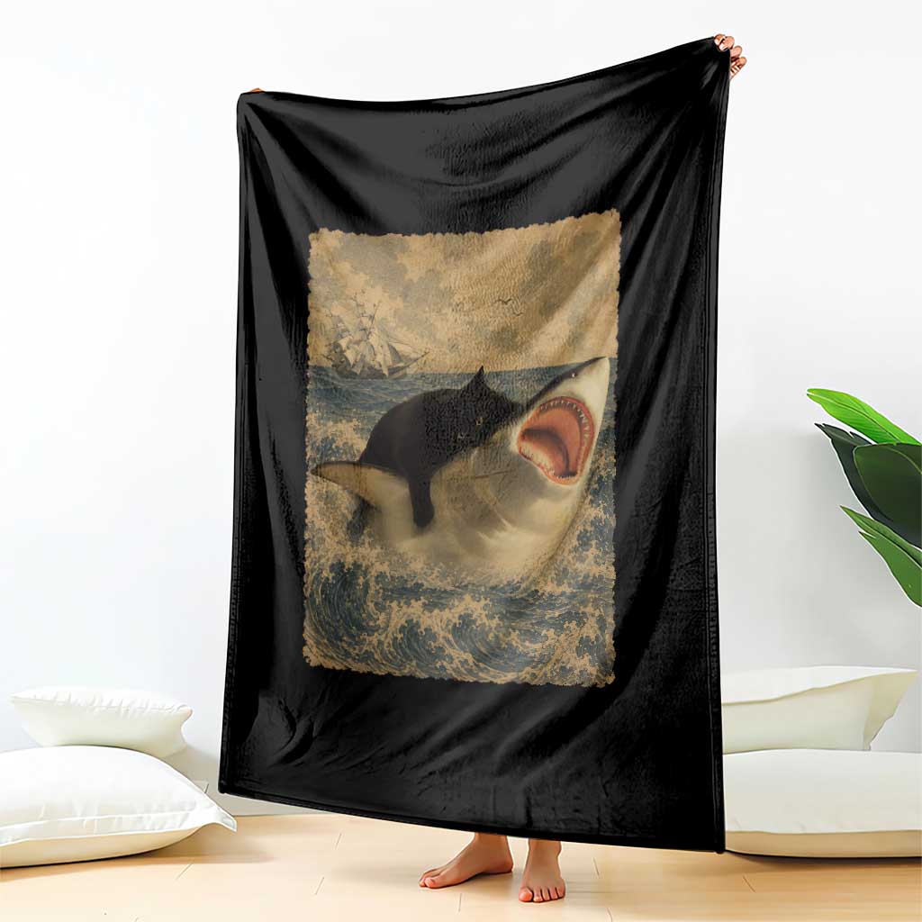 Black Cat Biting Shark Anime Graphic Japanese Throw Blanket Vintage Graphic Ukiyo-e Art TS10 Print Your Wear