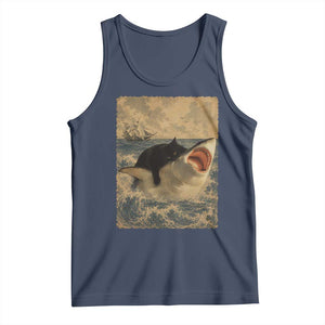 Black Cat Biting Shark Anime Graphic Japanese Tank Top Vintage Graphic Ukiyo-e Art TS10 Navy Print Your Wear