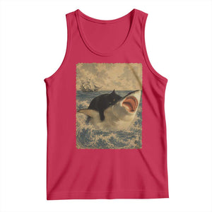 Black Cat Biting Shark Anime Graphic Japanese Tank Top Vintage Graphic Ukiyo-e Art TS10 Red Print Your Wear