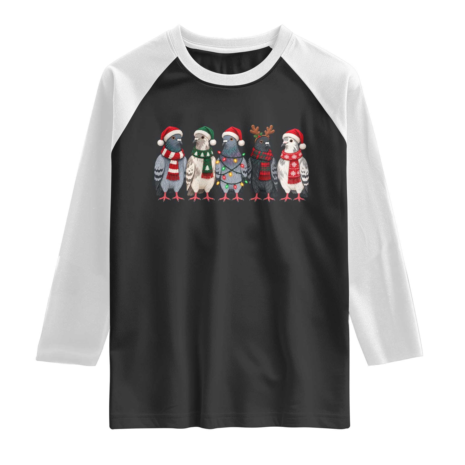 Christmas Pigeons Squad Raglan Shirt Funny Festive Winter Bird Lover Aesthetic
