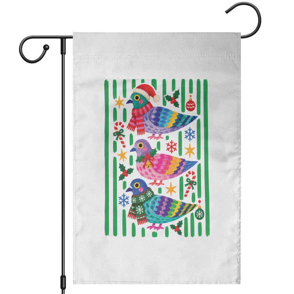 Christmas Pigeons Striped Pattern Graphic Garden Flag Festive Winter Animal Bird Lover Aesthetic