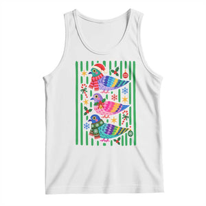 Christmas Pigeons Striped Pattern Graphic Tank Top Festive Winter Animal Bird Lover Aesthetic
