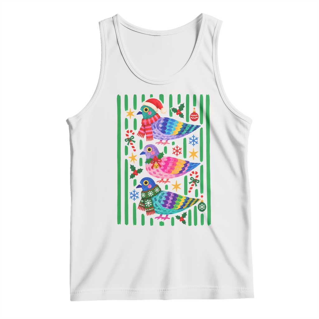Christmas Pigeons Striped Pattern Graphic Tank Top Festive Winter Animal Bird Lover Aesthetic