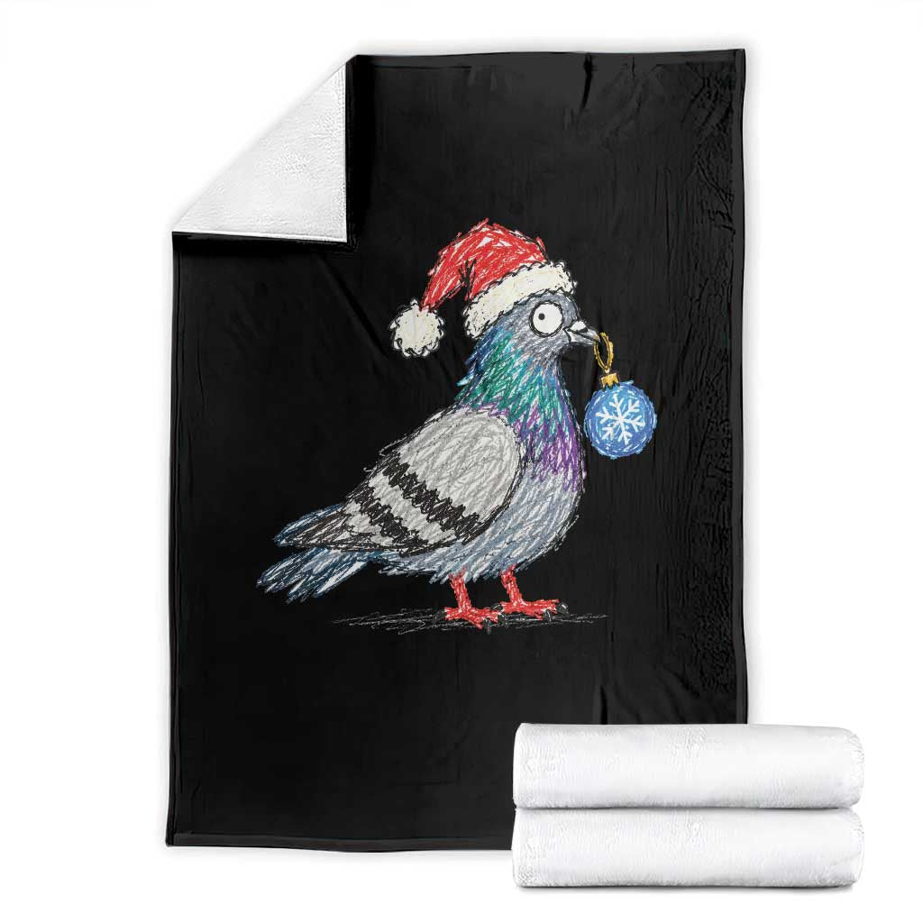 Christmas Pigeon Crayon Doodle Graphic Throw Blanket Funny Santa Hat Bird Lover