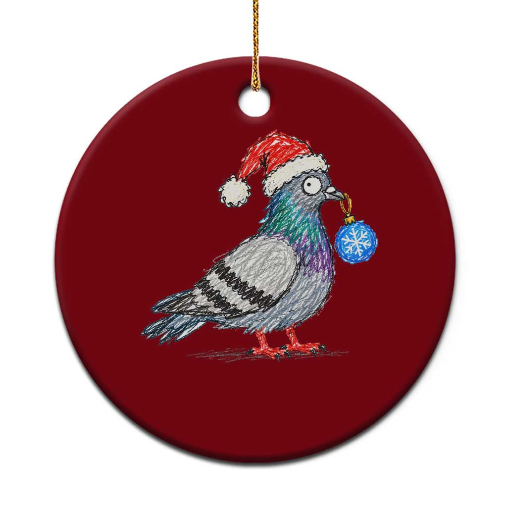 Christmas Pigeon Crayon Doodle Graphic Ceramic Ornament Funny Santa Hat Bird Lover