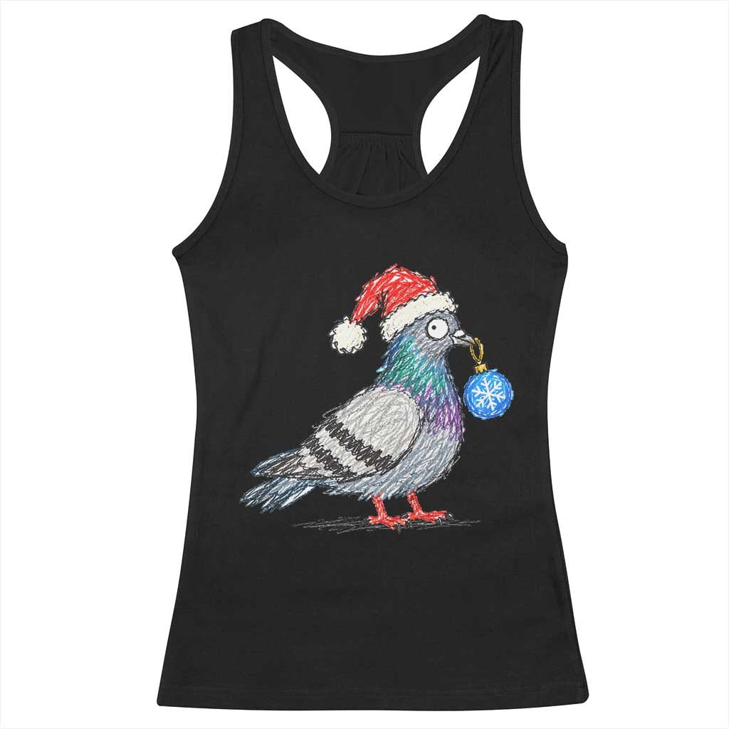 Christmas Pigeon Crayon Doodle Graphic Racerback Tank Top Funny Santa Hat Bird Lover