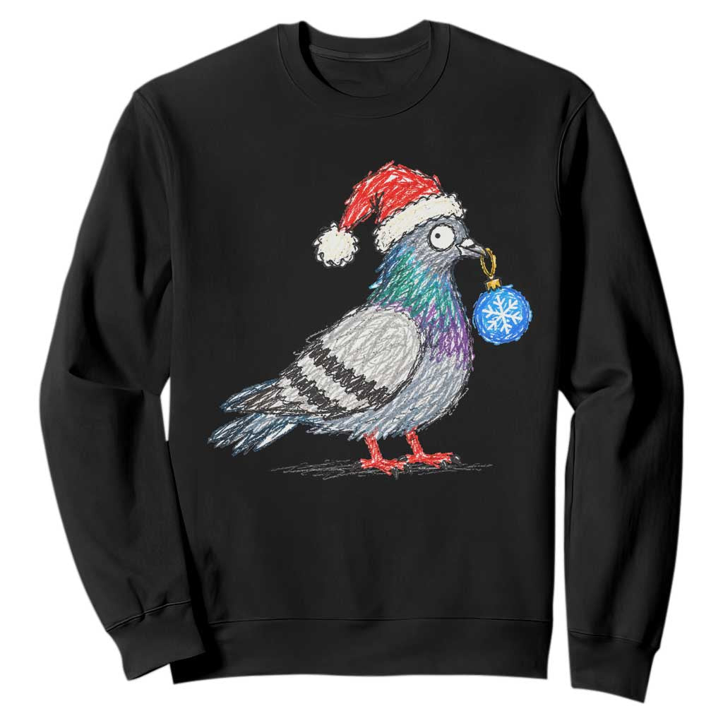 Christmas Pigeon Crayon Doodle Graphic Sweatshirt Funny Santa Hat Bird Lover