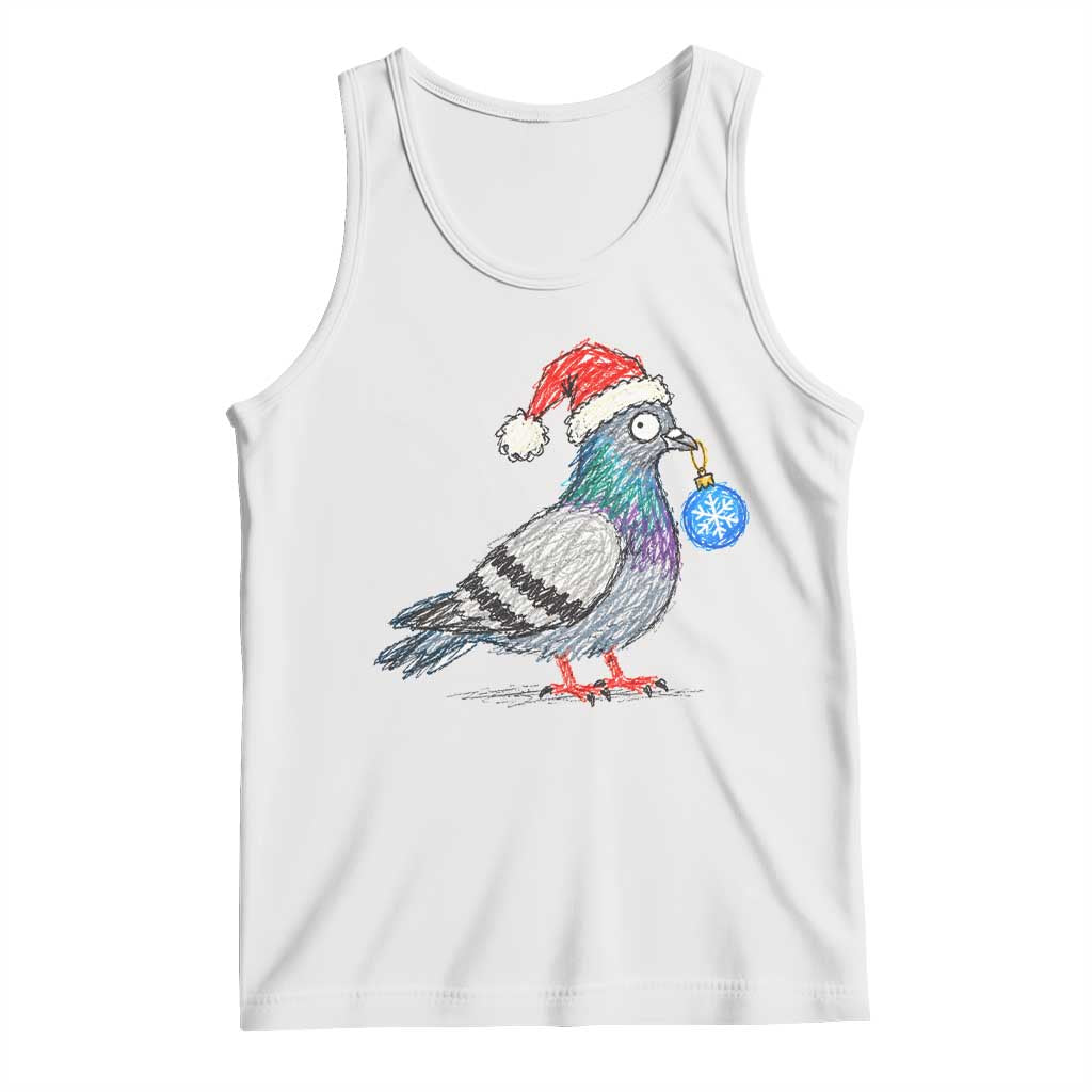 Christmas Pigeon Crayon Doodle Graphic Tank Top Funny Santa Hat Bird Lover