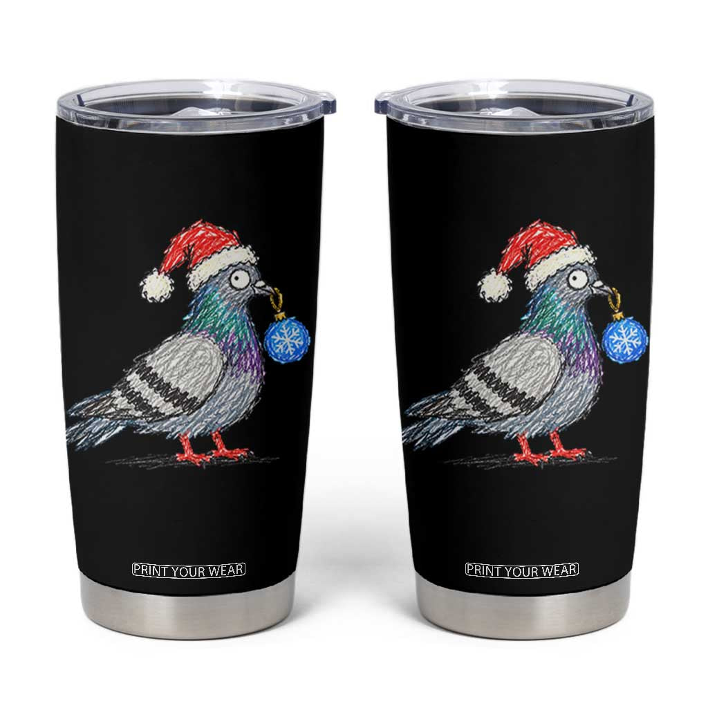 Christmas Pigeon Crayon Doodle Graphic Tumbler Cup Funny Santa Hat Bird Lover