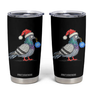 Christmas Pigeon Crayon Doodle Graphic Tumbler Cup Funny Santa Hat Bird Lover