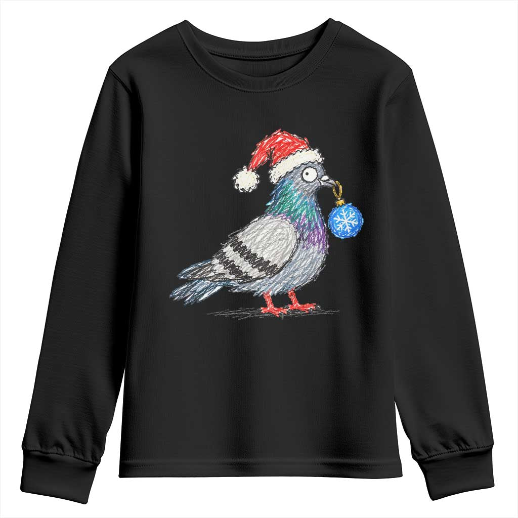 Christmas Pigeon Crayon Doodle Graphic Youth Sweatshirt Funny Santa Hat Bird Lover