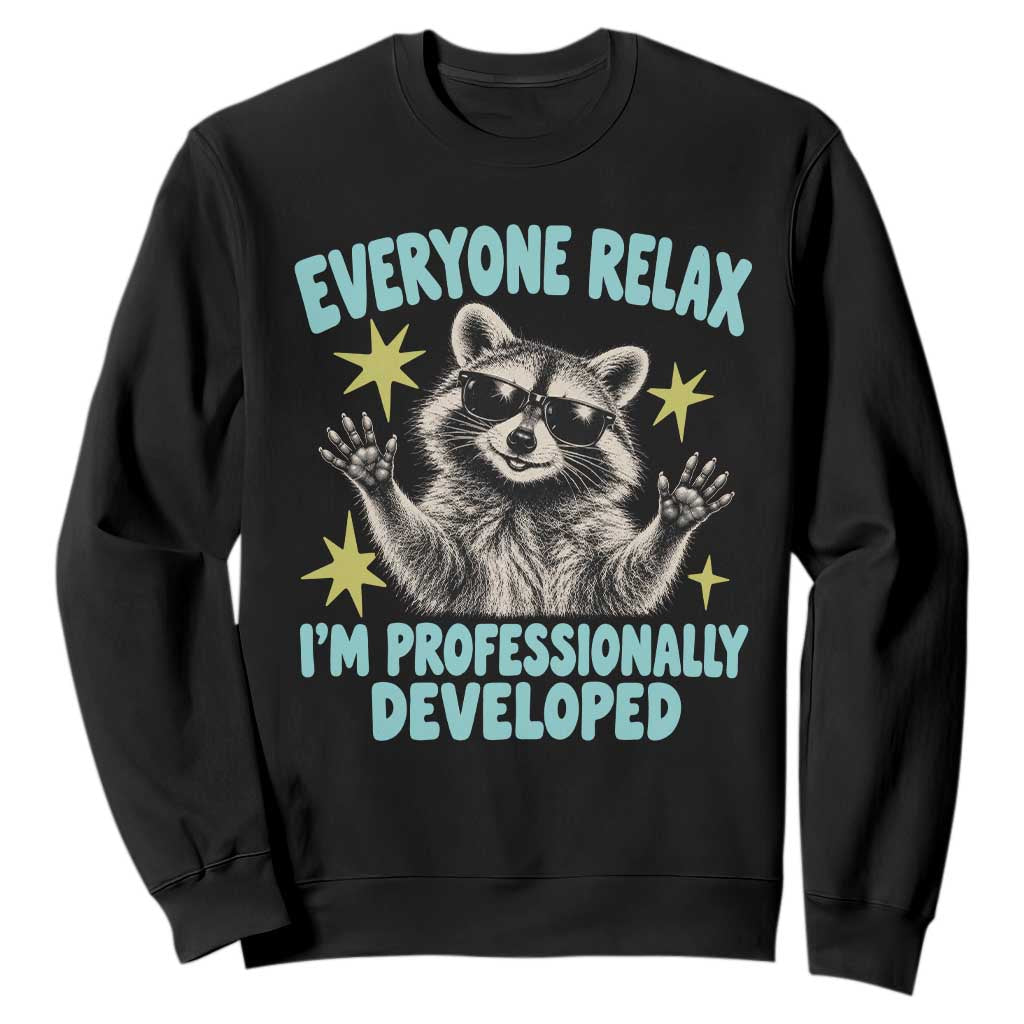 Everyone Relax I Am Professionally Developed Funny Raccoon Sweatshirt Office Work Humor Aesthetic