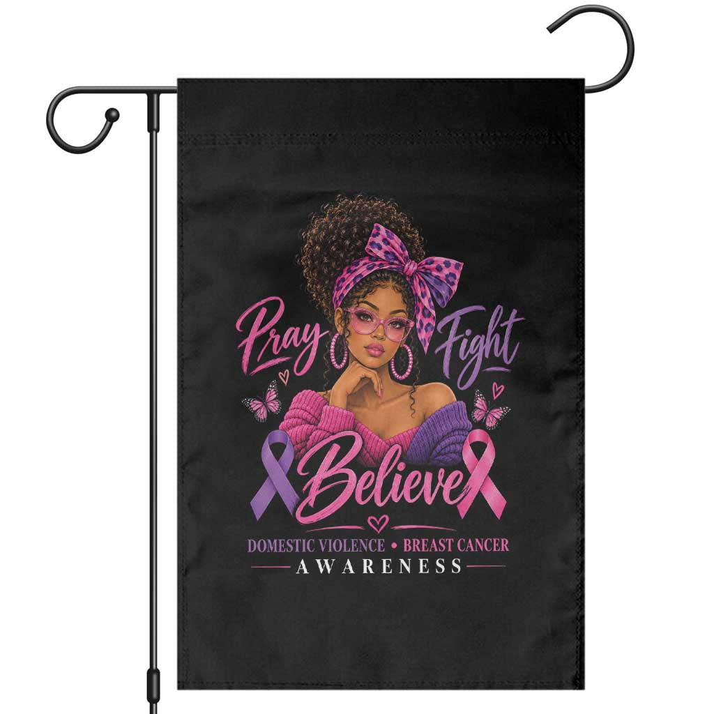 Black Woman Domestic Violence Breast Cancer Awareness Aesthetic Garden Flag Black Girl Pray Fight Believe Pink Purple Ribbon Aesthetic
