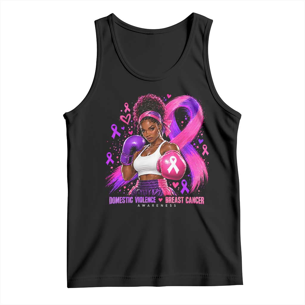 Black Woman Boxer Domestic Violence Breast Cancer Survivor Tank Top Purple Pink Ribbon