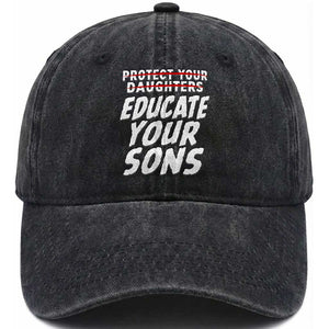 Protect Your Daughters No Educate Your Sons Vintage Feminist Washed Cotton Baseball Cap