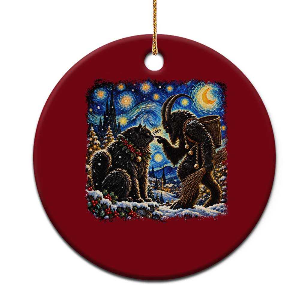 Krampus Boop Yule Cat Starry Night Ceramic Ornament Retro Funny Gothic Christmas Folklore Oil Painting