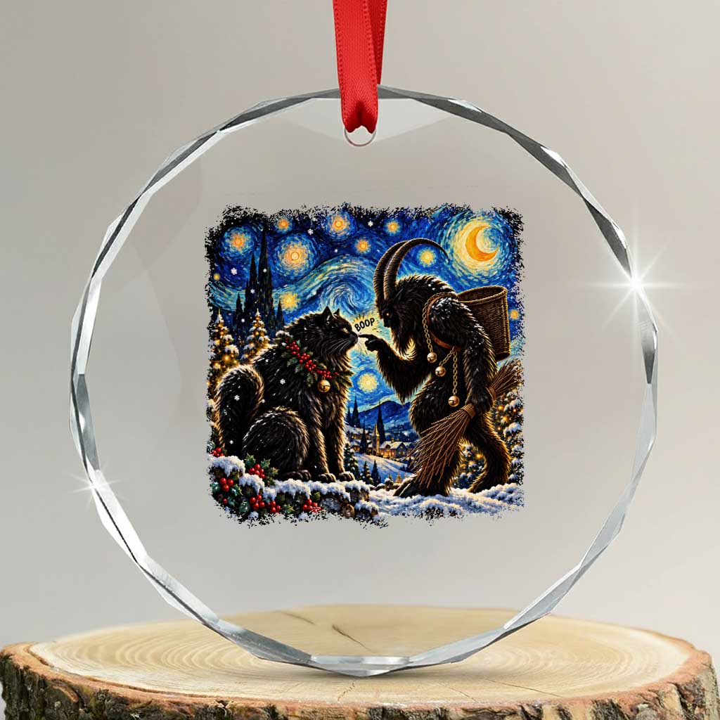 Krampus Boop Yule Cat Starry Night Crystal Glass Ornament Retro Funny Gothic Christmas Folklore Oil Painting
