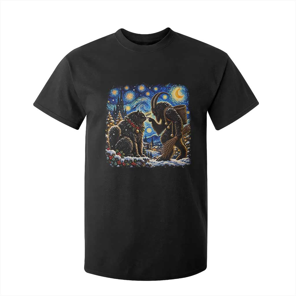 Krampus Boop Yule Cat Starry Night T Shirt For Kid Retro Funny Gothic Christmas Folklore Oil Painting