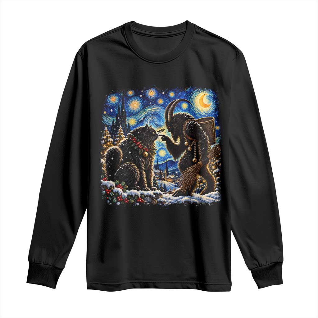 Krampus Boop Yule Cat Starry Night Long Sleeve Shirt Retro Funny Gothic Christmas Folklore Oil Painting