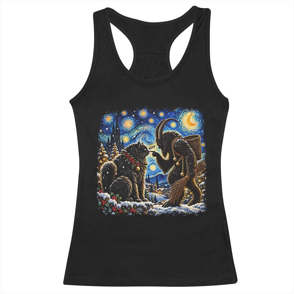 Krampus Boop Yule Cat Starry Night Racerback Tank Top Retro Funny Gothic Christmas Folklore Oil Painting