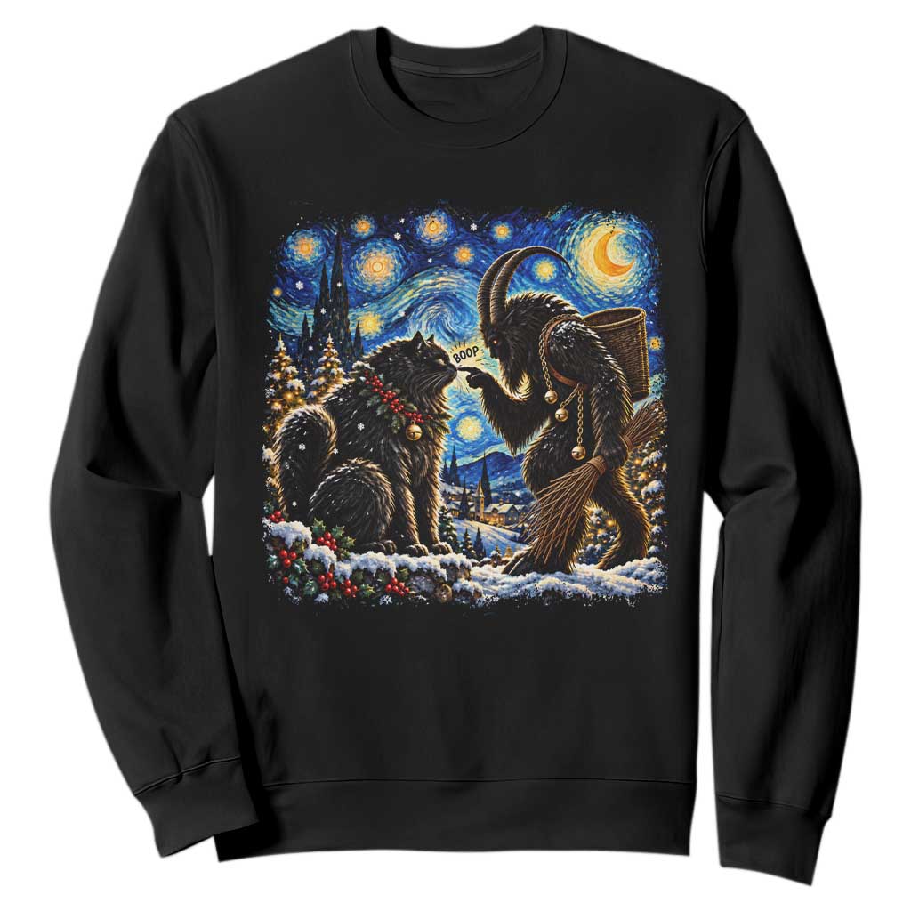 Krampus Boop Yule Cat Starry Night Sweatshirt Retro Funny Gothic Christmas Folklore Oil Painting