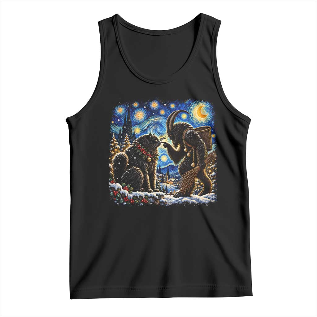 Krampus Boop Yule Cat Starry Night Tank Top Retro Funny Gothic Christmas Folklore Oil Painting