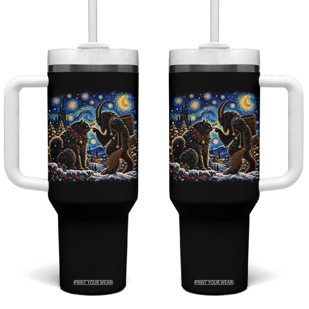 Krampus Boop Yule Cat Starry Night Tumbler With Handle Retro Funny Gothic Christmas Folklore Oil Painting