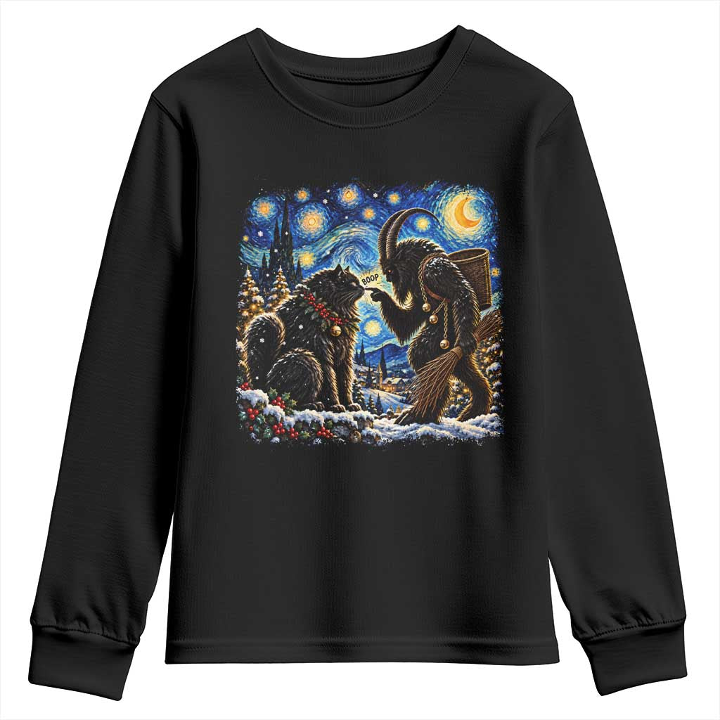 Krampus Boop Yule Cat Starry Night Youth Sweatshirt Retro Funny Gothic Christmas Folklore Oil Painting