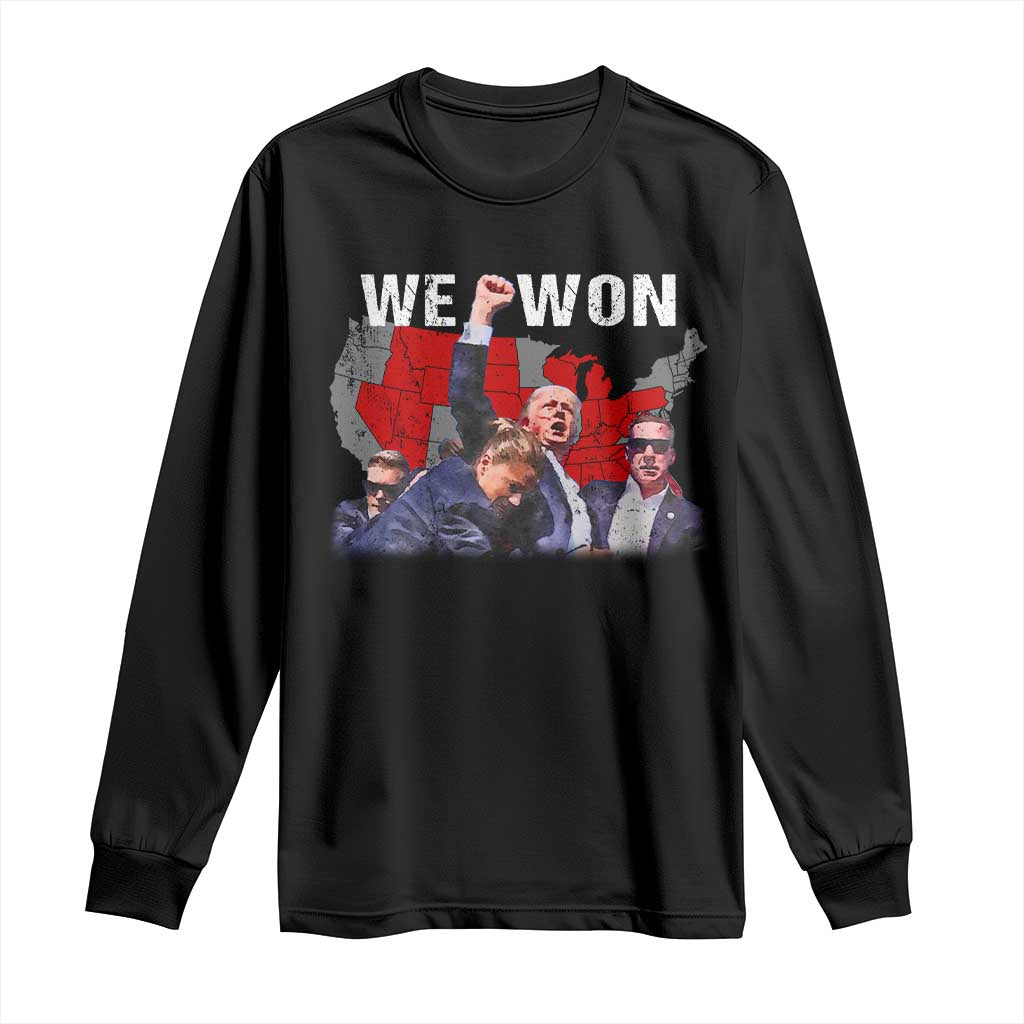 Trump Won Long Sleeve Shirt We Won Wins 45 47 President 2024 US Election Map TS10 Black Print Your Wear