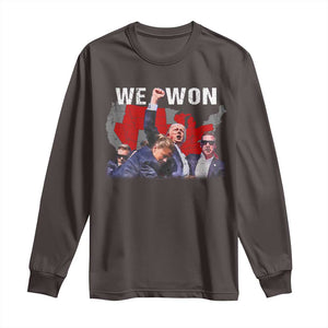 Trump Won Long Sleeve Shirt We Won Wins 45 47 President 2024 US Election Map TS10 Dark Chocolate Print Your Wear