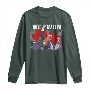 Trump Won Long Sleeve Shirt We Won Wins 45 47 President 2024 US Election Map TS10 Dark Forest Green Print Your Wear