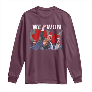 Trump Won Long Sleeve Shirt We Won Wins 45 47 President 2024 US Election Map TS10 Maroon Print Your Wear