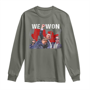 Trump Won Long Sleeve Shirt We Won Wins 45 47 President 2024 US Election Map TS10 Military Green Print Your Wear