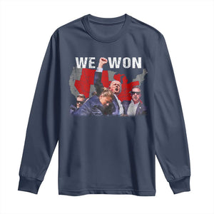 Trump Won Long Sleeve Shirt We Won Wins 45 47 President 2024 US Election Map TS10 Navy Print Your Wear