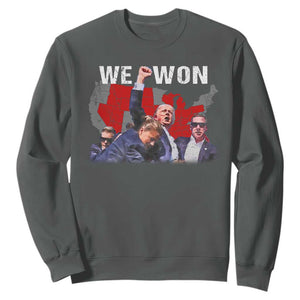 Trump Won Sweatshirt We Won Wins 45 47 President 2024 US Election Map TS10 Dark Heather Print Your Wear