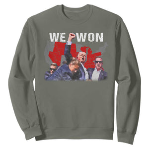 Trump Won Sweatshirt We Won Wins 45 47 President 2024 US Election Map TS10 Military Green Print Your Wear