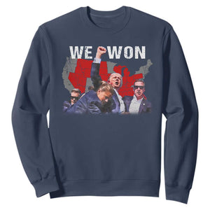 Trump Won Sweatshirt We Won Wins 45 47 President 2024 US Election Map TS10 Navy Print Your Wear