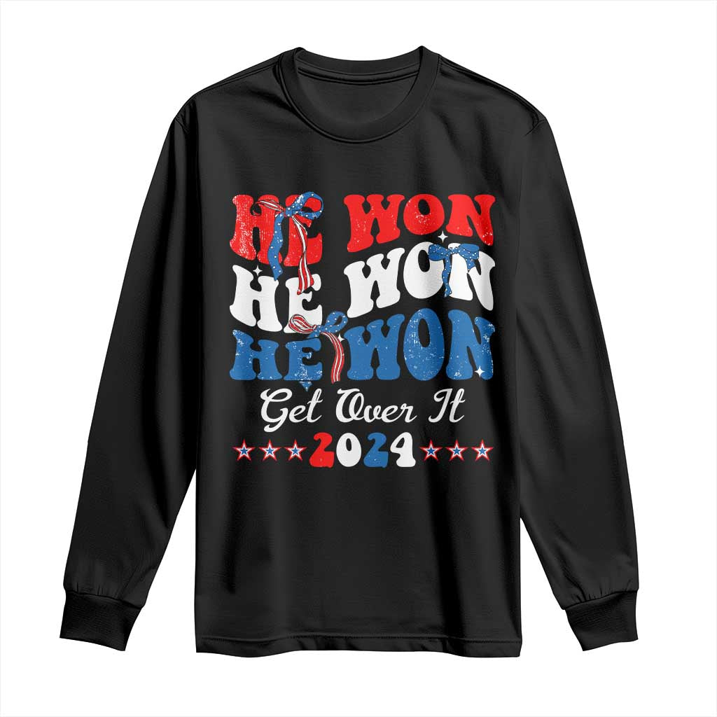 Trump 2024 Long Sleeve Shirt He Won Coquette Bow USA Flag TS10 Black Print Your Wear