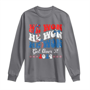 Trump 2024 Long Sleeve Shirt He Won Coquette Bow USA Flag TS10 Charcoal Print Your Wear