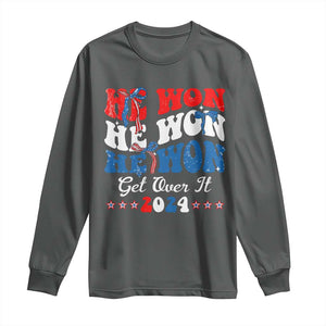 Trump 2024 Long Sleeve Shirt He Won Coquette Bow USA Flag TS10 Dark Heather Print Your Wear