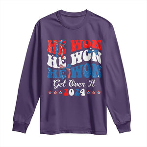 Trump 2024 Long Sleeve Shirt He Won Coquette Bow USA Flag TS10 Purple Print Your Wear