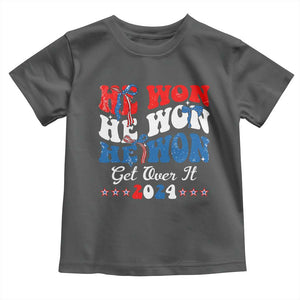 Trump 2024 Toddler T Shirt He Won Coquette Bow USA Flag TS10 Dark Heather Print Your Wear