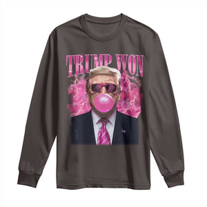 Trump Won 2024 Long Sleeve Shirt Trump Pink Bubble Gum Funny Cute Retro 90s TS10 Dark Chocolate Print Your Wear