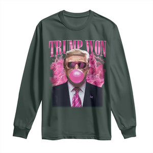 Trump Won 2024 Long Sleeve Shirt Trump Pink Bubble Gum Funny Cute Retro 90s TS10 Dark Forest Green Print Your Wear