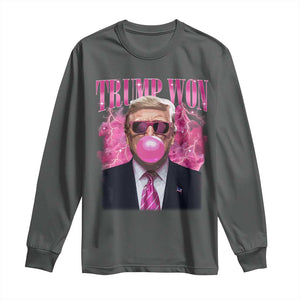 Trump Won 2024 Long Sleeve Shirt Trump Pink Bubble Gum Funny Cute Retro 90s TS10 Dark Heather Print Your Wear