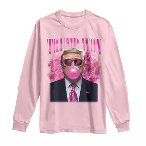 Trump Won 2024 Long Sleeve Shirt Trump Pink Bubble Gum Funny Cute Retro 90s TS10 Light Pink Print Your Wear