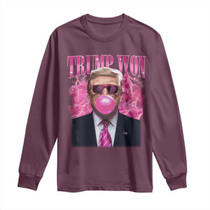 Trump Won 2024 Long Sleeve Shirt Trump Pink Bubble Gum Funny Cute Retro 90s TS10 Maroon Print Your Wear