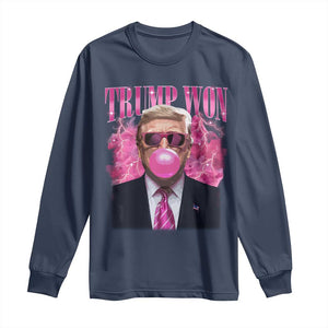 Trump Won 2024 Long Sleeve Shirt Trump Pink Bubble Gum Funny Cute Retro 90s TS10 Navy Print Your Wear