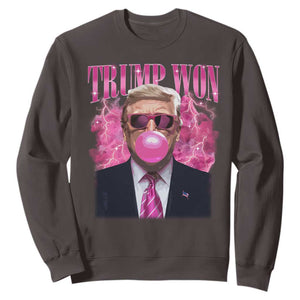 Trump Won 2024 Sweatshirt Trump Pink Bubble Gum Funny Cute Retro 90s TS10 Dark Chocolate Print Your Wear